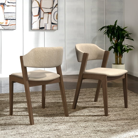 Weston Home Skovde Modern Walnut Finish Dining Chair, Set of 2, Beige Fabric