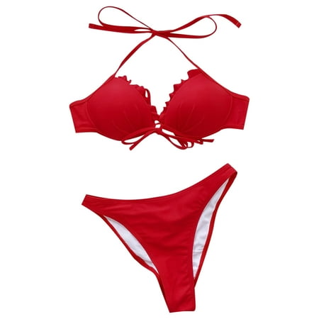 

Damen Bikini in Marineblau Tie Knot Front Cutout Swimsuit Sexy Deep V Neck Solid Bathing Suit Twist Front Adjustable Bathing Suit Bustier Oberteil Zweiteile Sportliche Bademode