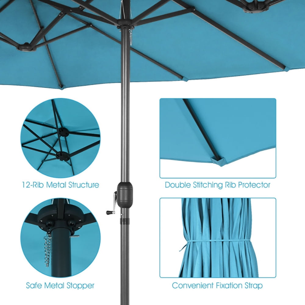 Aimee Lii 15 Feet Patio Double-Sided Umbrella with Hand-Crank System, Sunbrella Patio Umbrellas, Turquoise Aimee Lii 15 Feet Patio Double-Sided Umbrella with Hand-Crank System, Sunbrella Patio Umbrellas, Turquoise