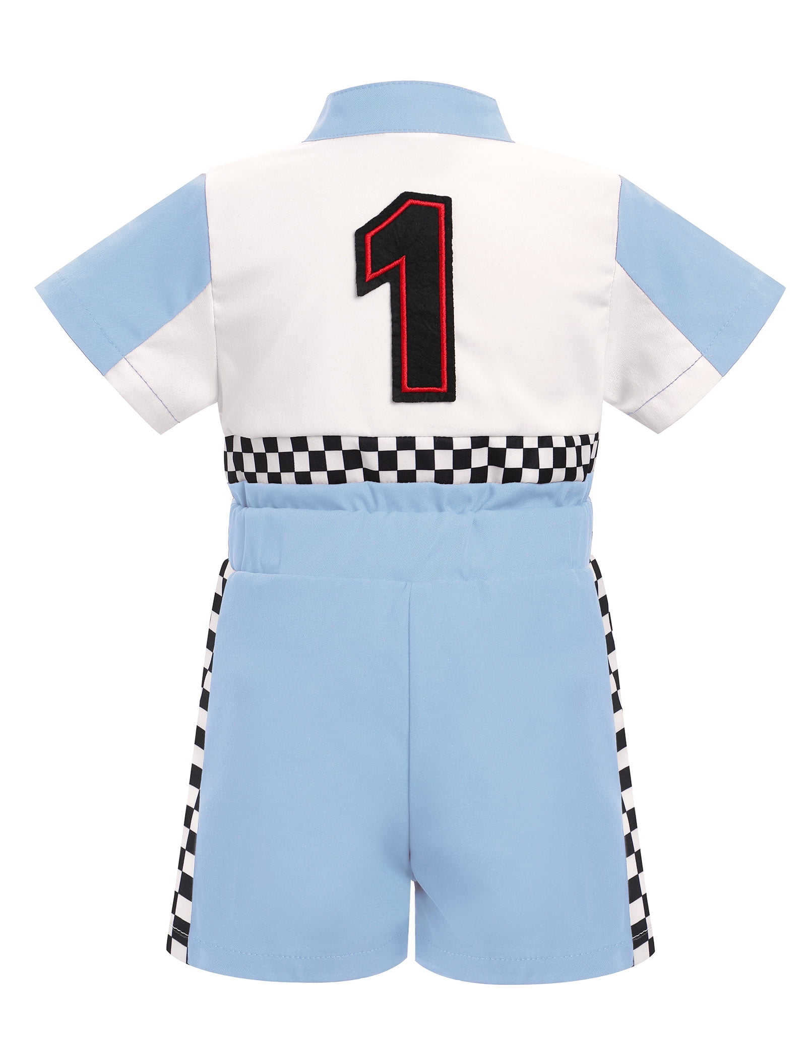 IDOPIP Baby Race Car Driver Outfit Boys Girls 1st 2nd 3rd 4th Birthday Cake Smash Photoshoot Clothes Short Sleeve Racer Romper 12-18Months Blue
