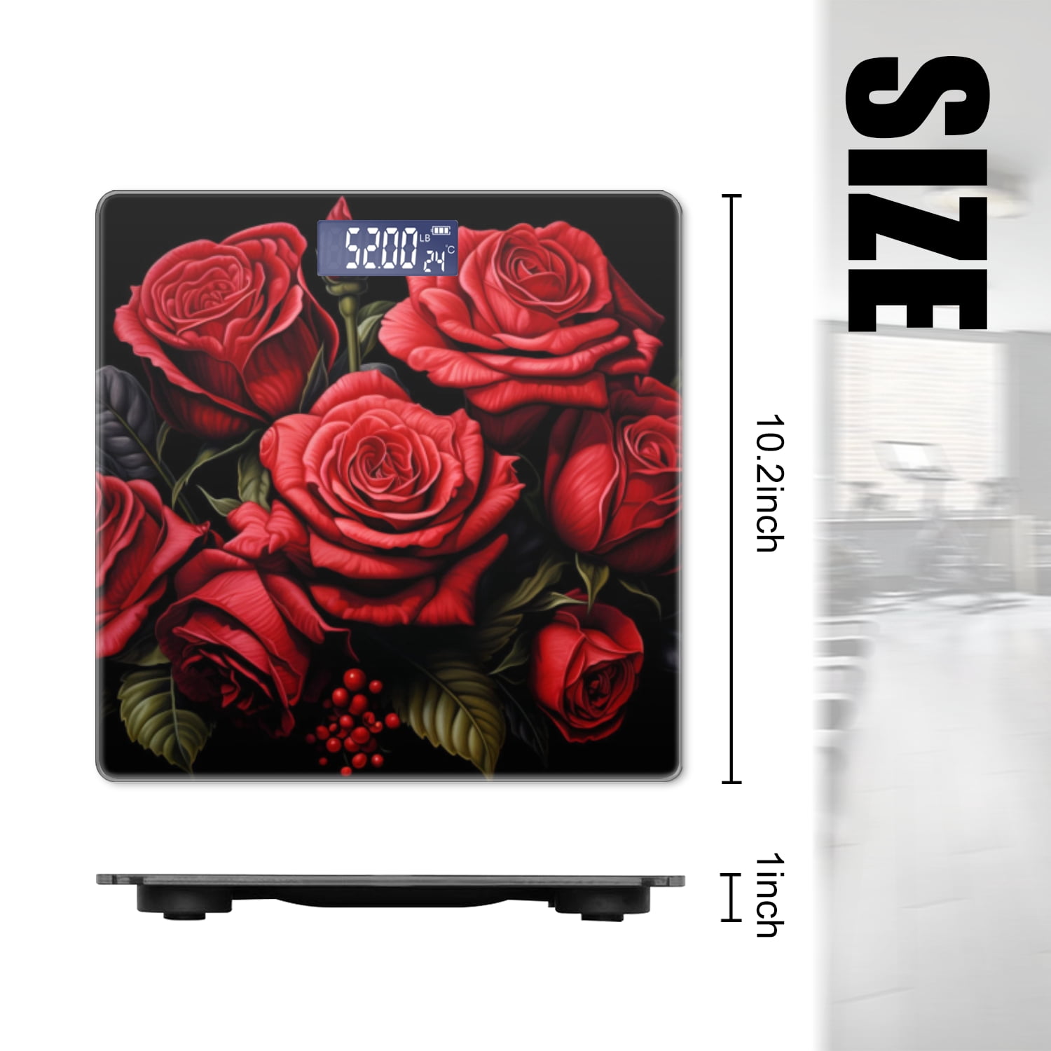 Bathroom Scale, Highly Accurate Digital Body Scale,Precisely Measures Weight up to 400 lbs-Bouquet Of Red Roses With Dew Drops On The Petals Against Black Background