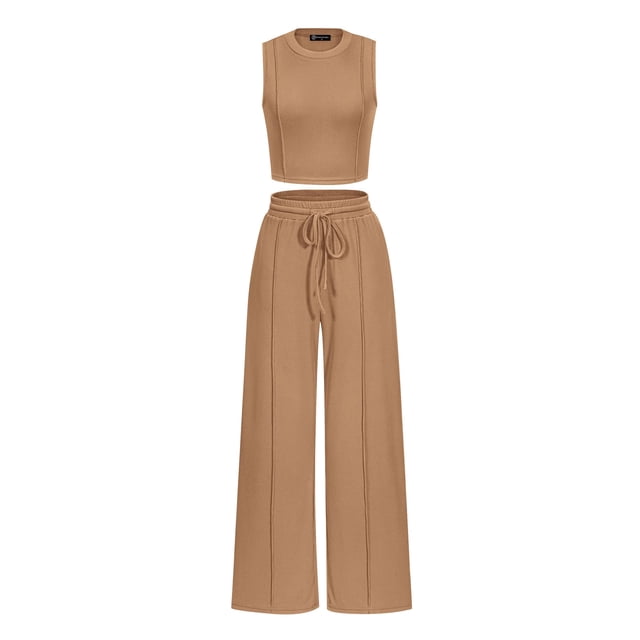 Conjunto de Ropa Casual para Mujer PRETTYGARDEN Top Corto Camel XL