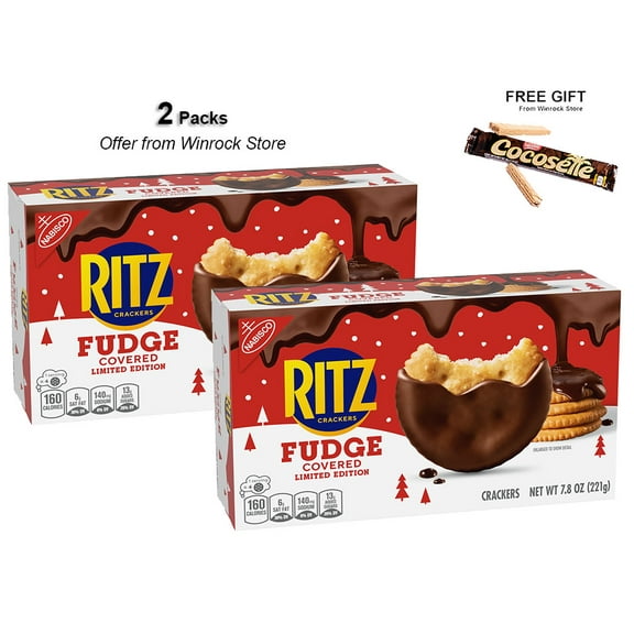 RITZ Fudge Covered Holiday Crackers, Limited Edition, 7.8 oz (2 Packs) Free Gift from Winrock Store