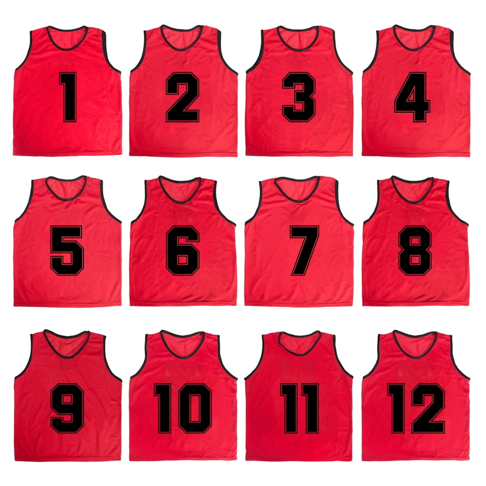 NUMBERED 1-12 LOT OF 12 ADULT SIZE MESH SCRIMMAGE VESTS PINNIES NEW 