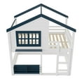 thumbnail image 6 of Full Size Bunk Bed with Window and Bookshelf, Wooden House Floor Bunk Bed with Fence and Ladder, Space Saving Design, No Box Spring Needed, Blue, 6 of 8