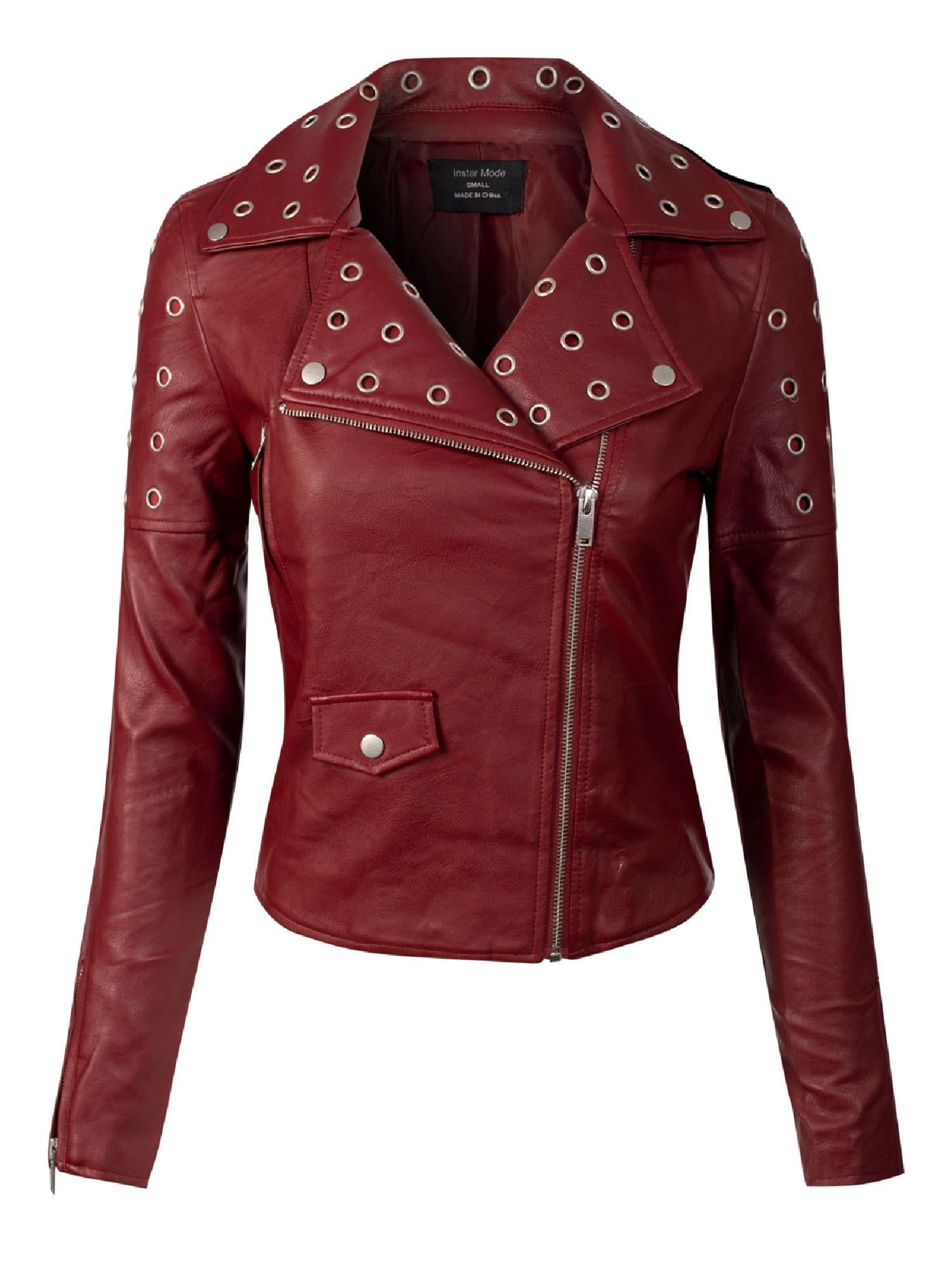 FashionOutfit Women/'s Warm Faux Leather Sherpa Lining Hooded Biker Moto Jacket