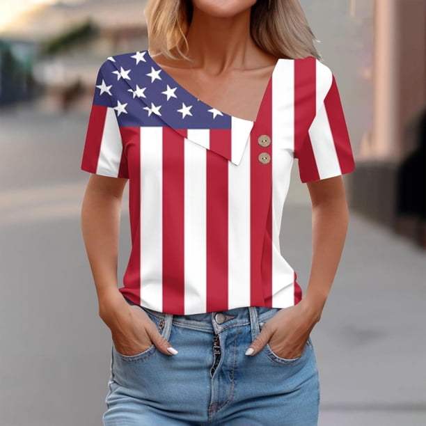 Fiudx Liquidación de Ofertas Flash Top Informal de Primavera y Verano de Manga Corta con Cuello En V para Mujer