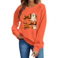 thumbnail image 2 of Mifsaly Womens Vintage Pumpkin Ghost Graphic Crewneck Sweatshirt Long Sleeve Fall Pullover Top Spooky Bow Print Casual Comfy Shirt for Autumn Season Halloween Party Orange,XXL, 2 of 5