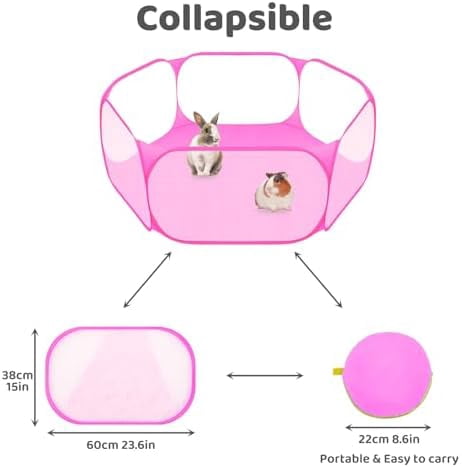 Small Animal Playpen, Pop-Up Portable Play Yard for Guinea Pigs, Rabbits, Hamsters, Hedgehogs, Foldable Exercise Fence with Breathable Mesh for Indoor Outdoor Use