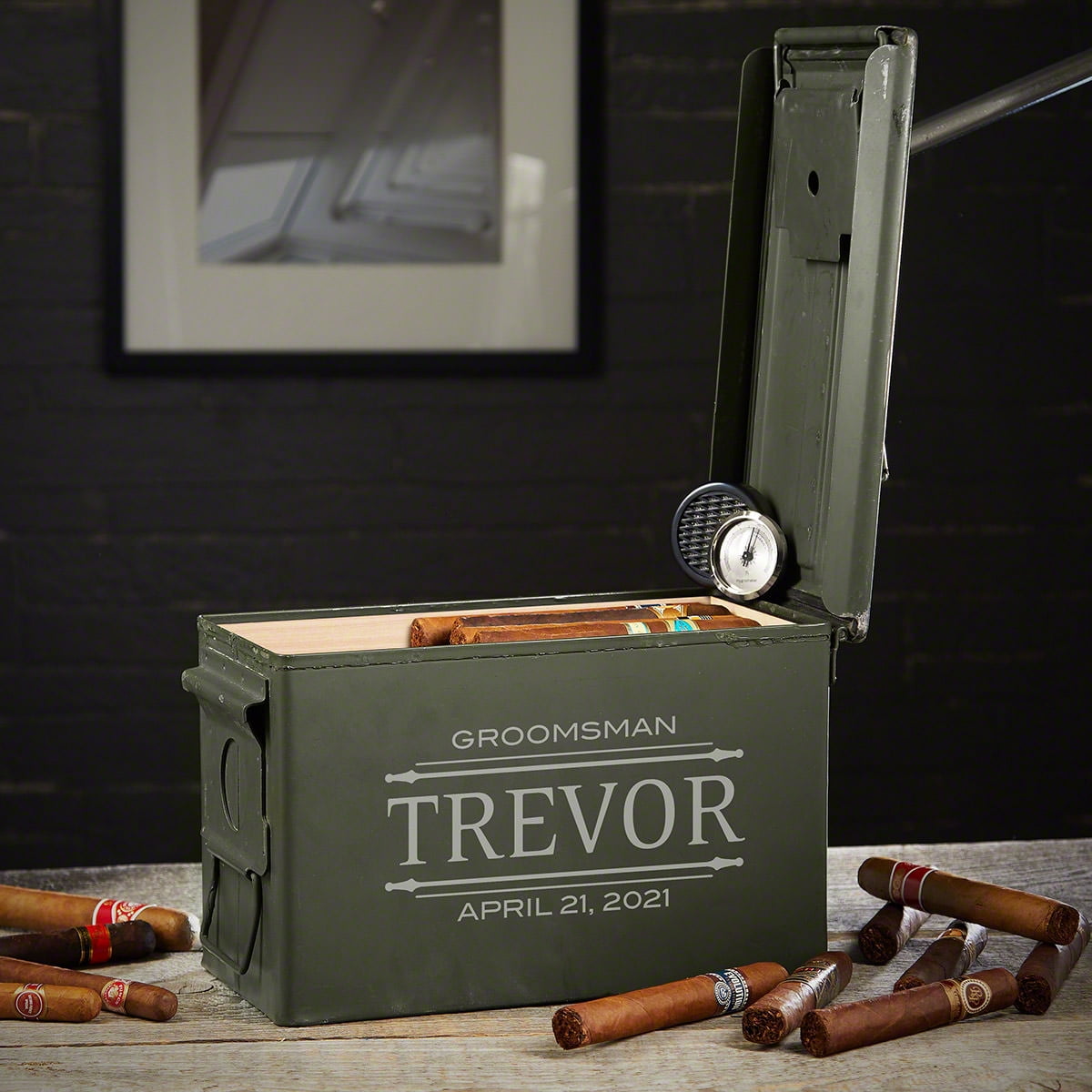 Stanford Engraved 50 Cal Ammo Can Cigar Humidor