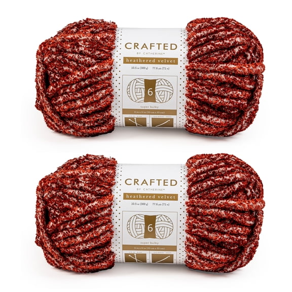 Crafted by Catherine Red Heathered Velvet Super Bulky Yarn, 77 yards, 10.5oz/300g (2 Pack)