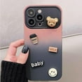 thumbnail image 5 of Designed for iPhone Case,Cute Bear Matte Gradient Large View Camera Lens Protection Shockproof Protective Cover Phone Case (iPhone 16,Pink), 5 of 6