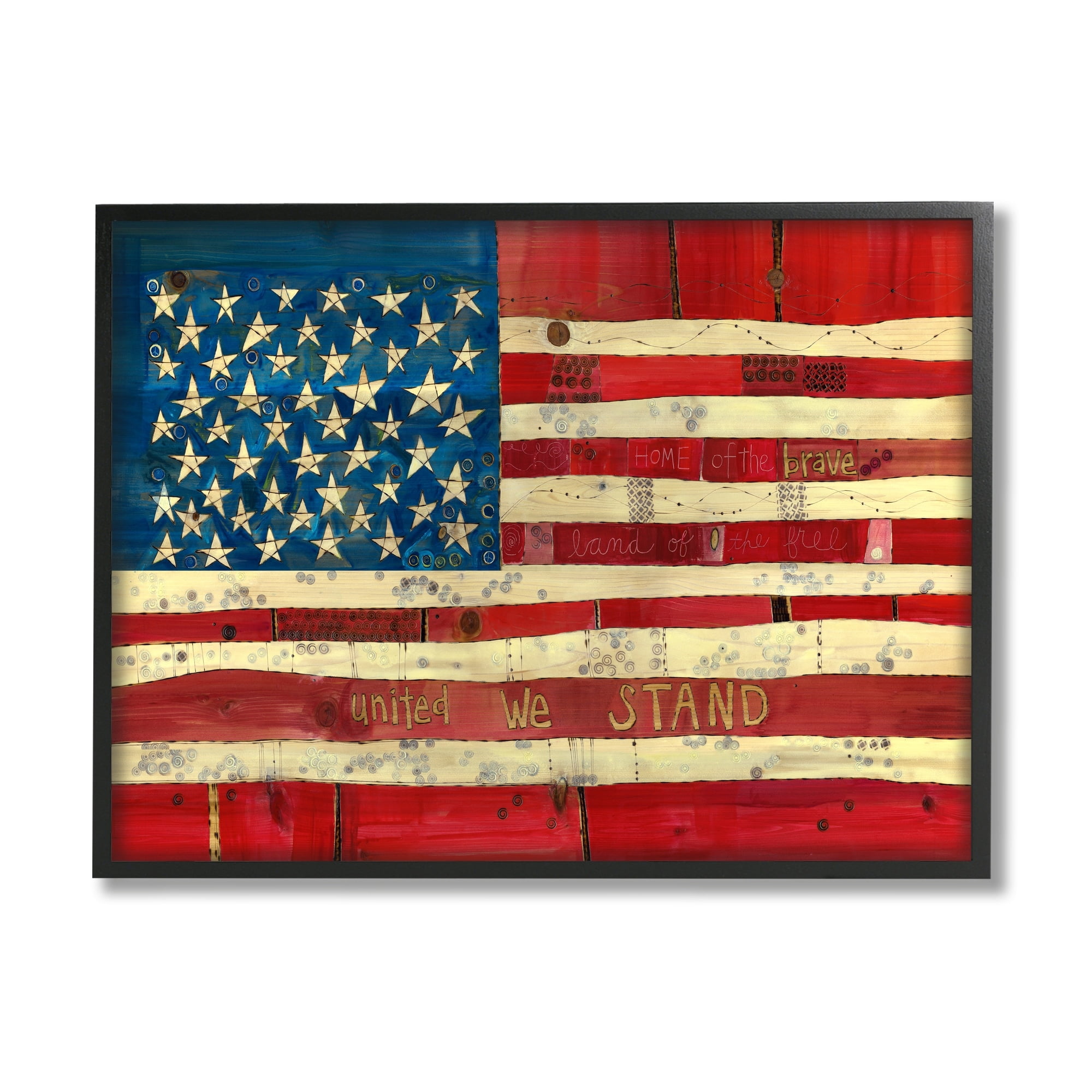Stupell Industries United We Stand Independence Day Festive American Flag Painting Black Framed Art Print Wall Art, Design by Stephanie Burgess