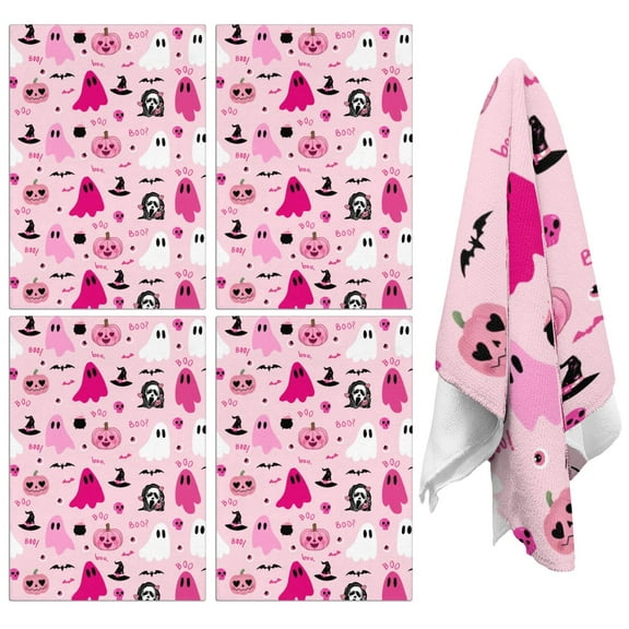 Midnight Black Halloween Kitchen Towels Set of 4 with Bats & Cobwebs Towels Set of 4, 18x26 Inch Halloween Hanging Towels - Phantom Black & Pumpkin Orange, Super Absorbent for Midnight Kitchen