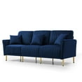 thumbnail image 4 of Mid-Century Velvet Sofa, Loveseat Accent Sofa with Golden Metal Legs, Channel Tufted Couch, for Living Room Bedroom Apartment Small Space Dorm, Blue, 4 of 7