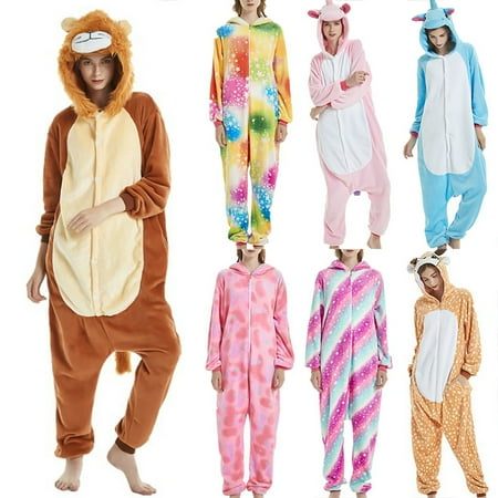 Womens Fleece Printed Onesie, Hooded Footed Jumpsuit Pajamas Sleepwear Fleece Animal Cute for (Best Pajamas For Menopause)