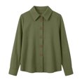 thumbnail image 6 of thefmos Women's Fall Winter Collared Long Sleeve Button Down Blouses Solid Casual Shirts Basic Dressy Tops for Office Work Daily Wear Fashion Clothes, Green L, 6 of 7