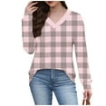 thumbnail image 4 of Ltctricy Women's Long Sleeve T Shirts V Neck Plaid Plus Size Tunic Tops Soft Casual Tees Loose Trendy Blouses(Pink,Small), 4 of 7