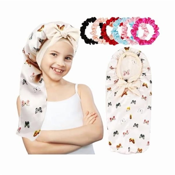 wonima11 Long Kids Bonnets for Girls,Silk Bonnet for Kid Sleeping,Sleep Cap for Braids Long Hair Curly Hair
