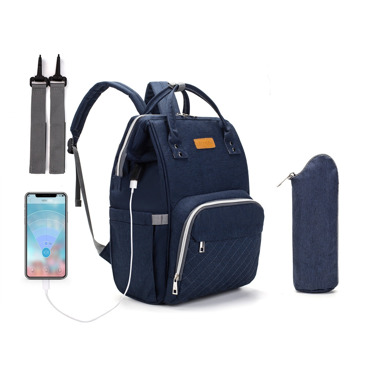 Baby Diaper Bag Backpack Tote Backpack Stroller Hanging Bag Travel Nappy Bag with USB Charging Port for Outdoor Working Mommy Bag Easy(Blue)