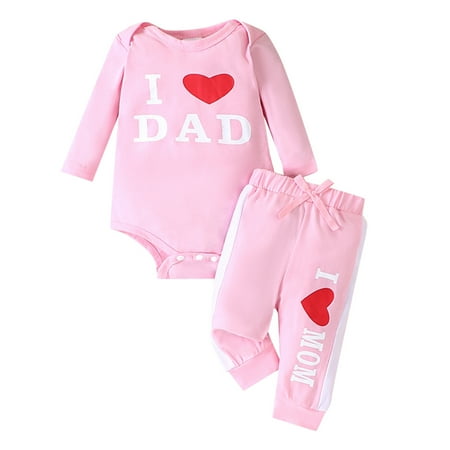 

TAIAOJING Baby Girl Boy Clothes Clothes Long Sleeve Letter Print Romper + Pants 2Pcs Winter Fall Set Outfits 12-18 Months