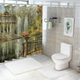 thumbnail image 7 of Chilfamy Italian Natural Scenery Country Style Shower Curtain Flower Green Leaf Arch Mediterranean Town Landscape Polyester Fabric Garden Bathroom Decor Set with Hooks White, 7 of 7