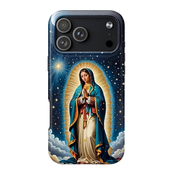 SSWD Double-Layer Glossy Phone Case For iPhone 17, Virgin Mary Pattern PBT TPU Cases Shockproof Cover 1-PC