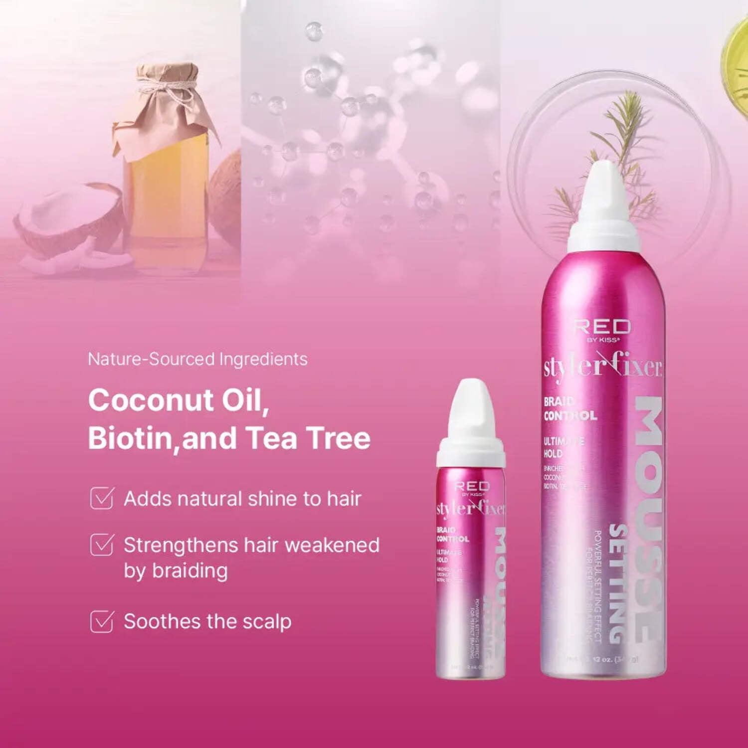 Red by Kiss Setting Mousse Braid Frizz Control, Curl Definition