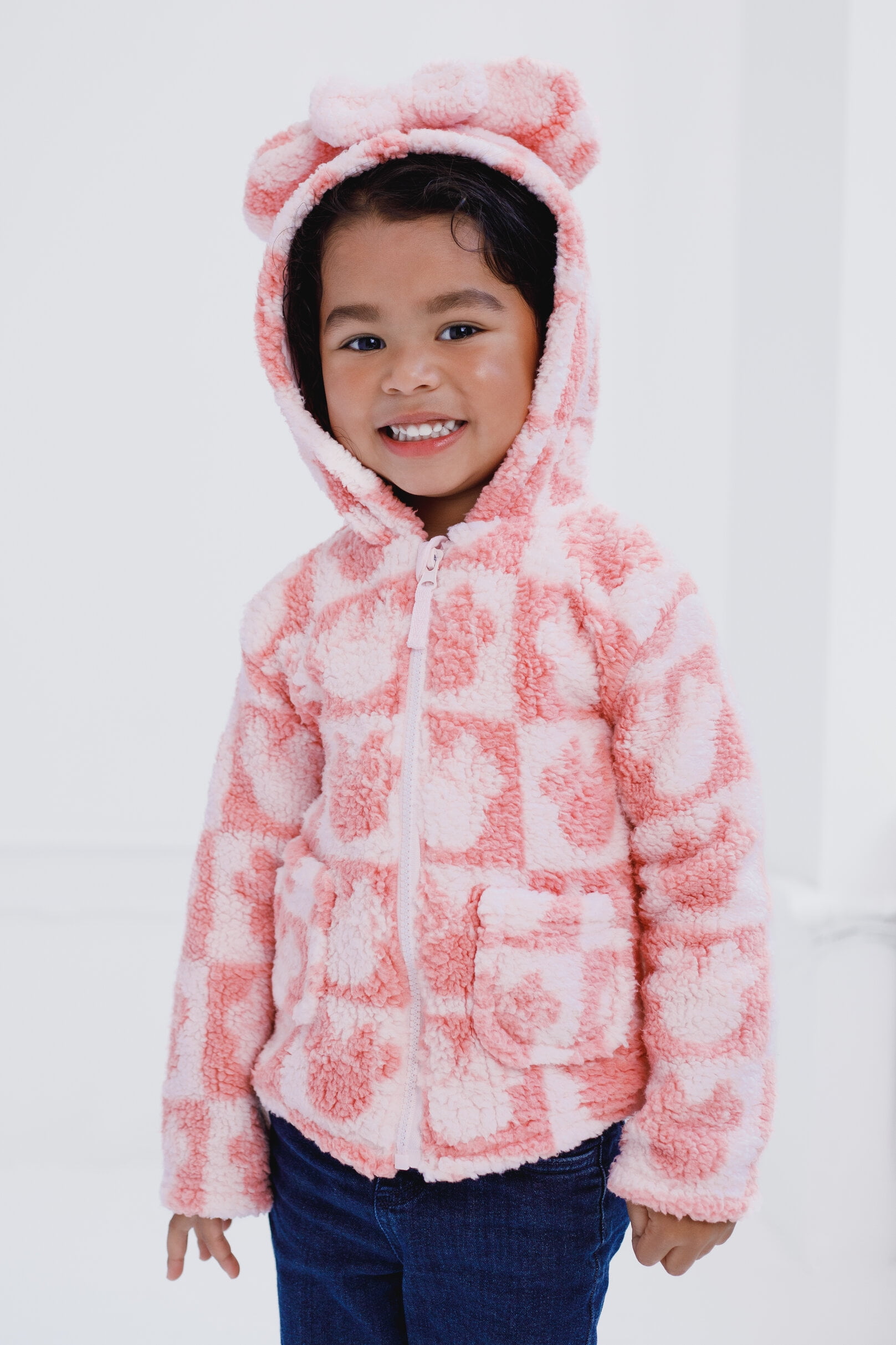 Disney Minnie Mouse Little Girls' Faux Shearling Fleece Zip-Up Hoodie Light Pink