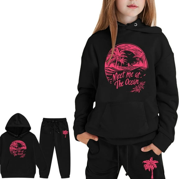 LIUYUNNN Toddler Kids Toddler Sweatsuit 2 Piece Long Sleeve Black Heart Hooded Sweatsuits Pullover Sweatpants Set Fall Clothes Boys Girls Tracksuit Set 2-3 Yeats Boys Girls Autumn and Winter Outfits