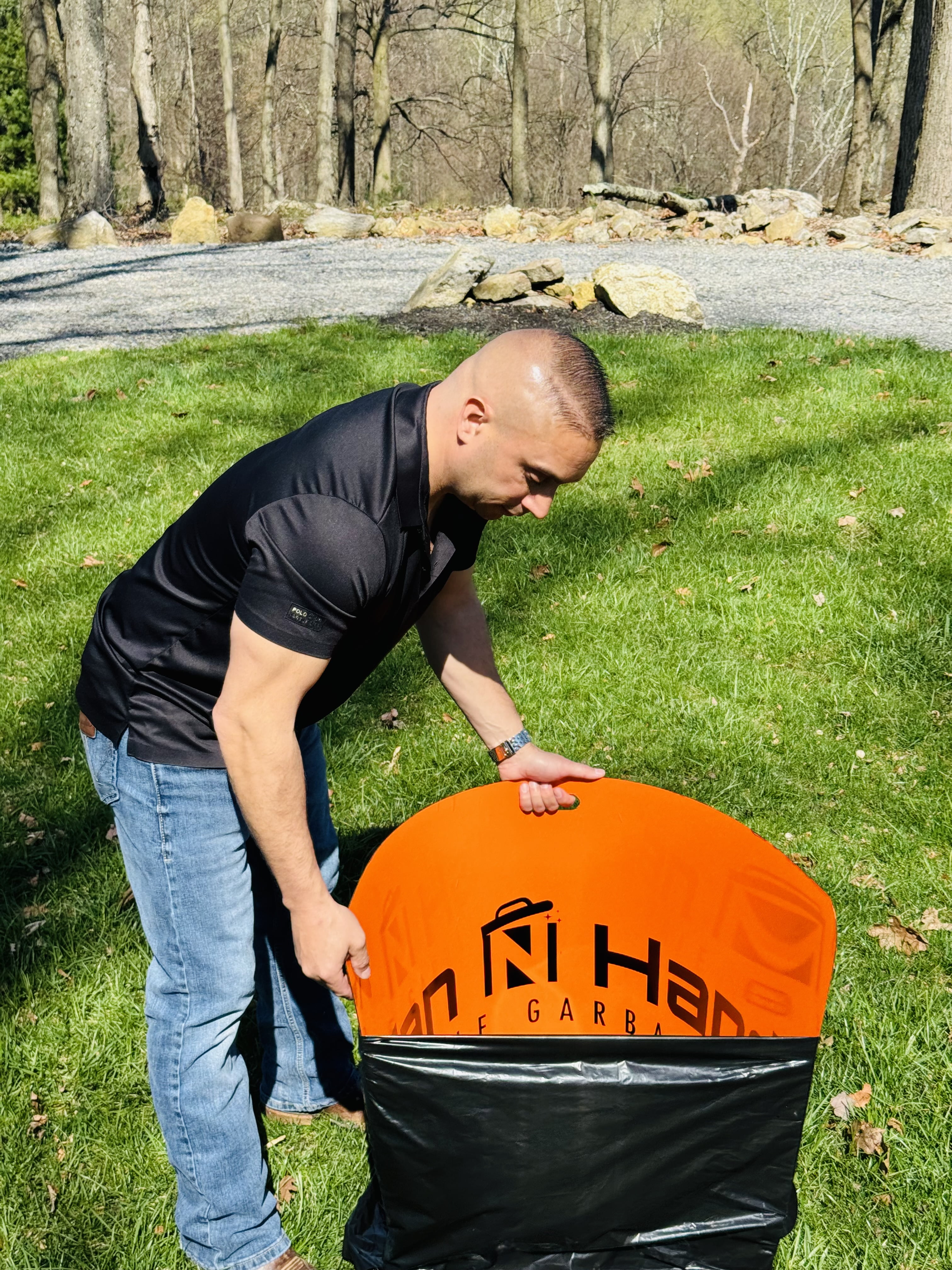 Can N Hand Portable Garbage Can, 35-55 Gal, Removable Liner, Orange, 1 Count