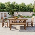 thumbnail image 3 of 6 Piece Outdoor Wood Patio Dining Table Set with 1 Bench and 4 Single Chairs, Backyard Conversation Kit, 3 of 4