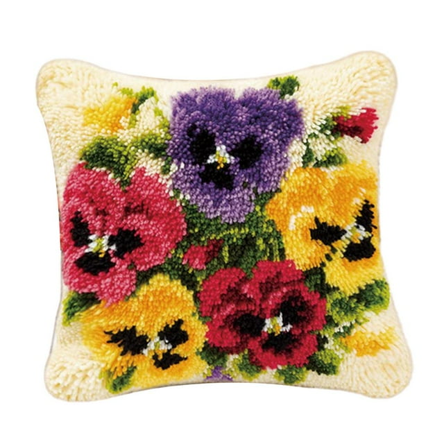 veasfak Latch Hook Case Cushion Cover Making 17x17" Colorful Flowers