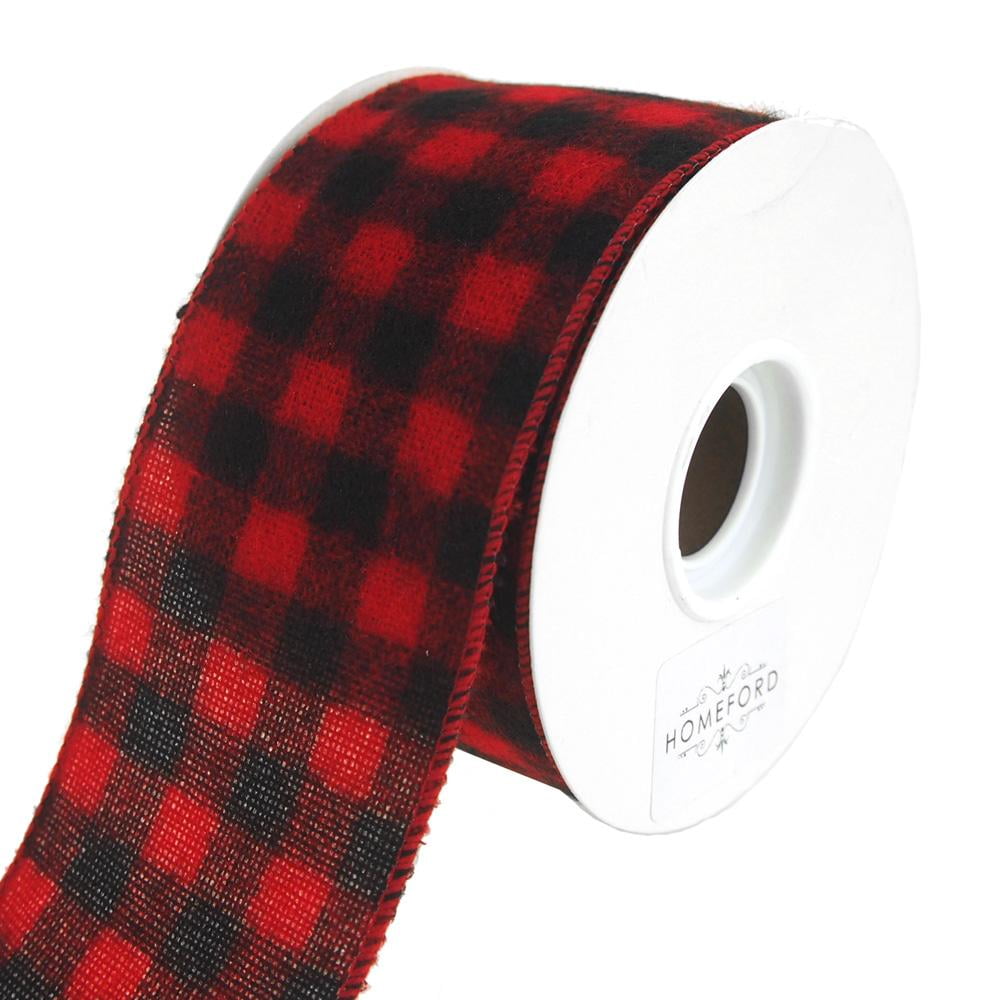 63mm wide Christmas Luxury Wired Edge Red Metallic Plaid Ribbon ByThe Metre 