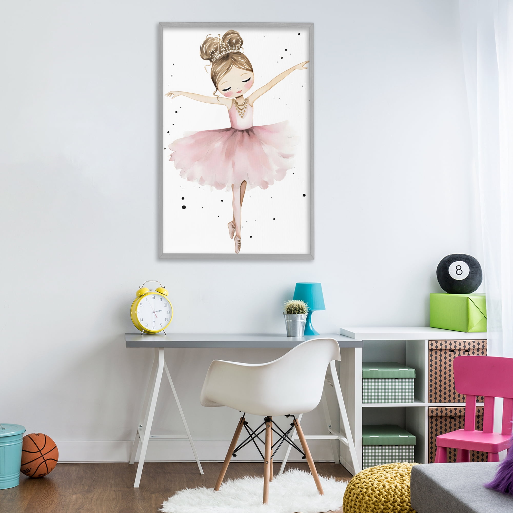 Stupell Industries Pointe Princess in Pink Tutu Gray Framed Giclee Art, design by Creative Studio