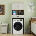 thumbnail image 2 of Over Washer and Dryer Storage Cabinet with Adjustable Shelf, Laundry Room Organizer with Fake Drawer Design and Anti-Tip Safety Wall Mount, Antique White Finish, 2 of 9