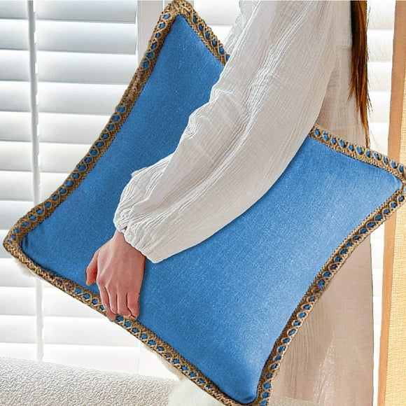 Btomtd Taie d'Oreiller en Lin 17,7 Pouces pour Canapé Salon Coussin de Tête de Lit Taie d'Oreiller en Lin, Bleu