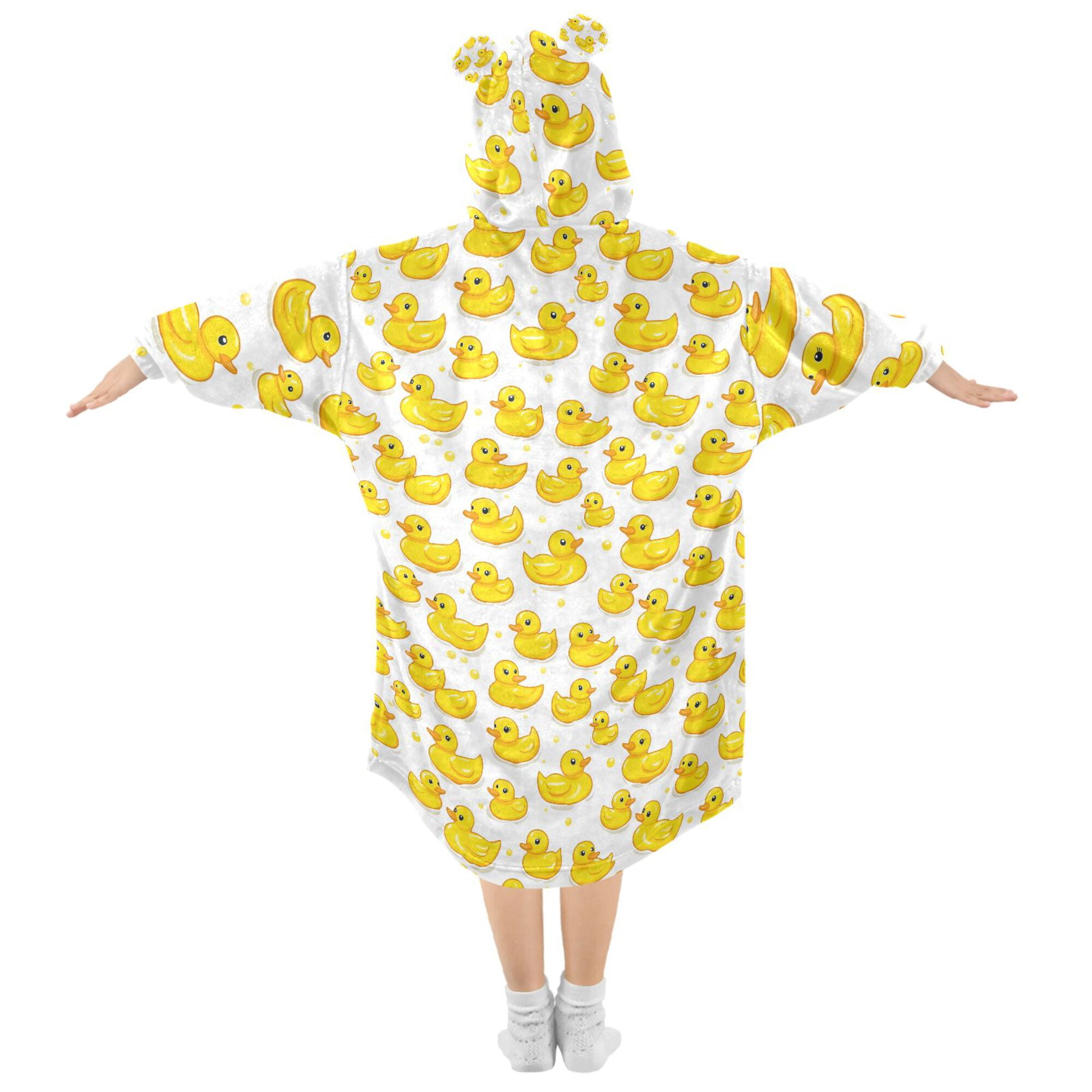 FORMRS Wearable Blanket Hoodie with Sleeves for Kids Cozy Flannel Sweatshirt, Yellow Rubber Ducks