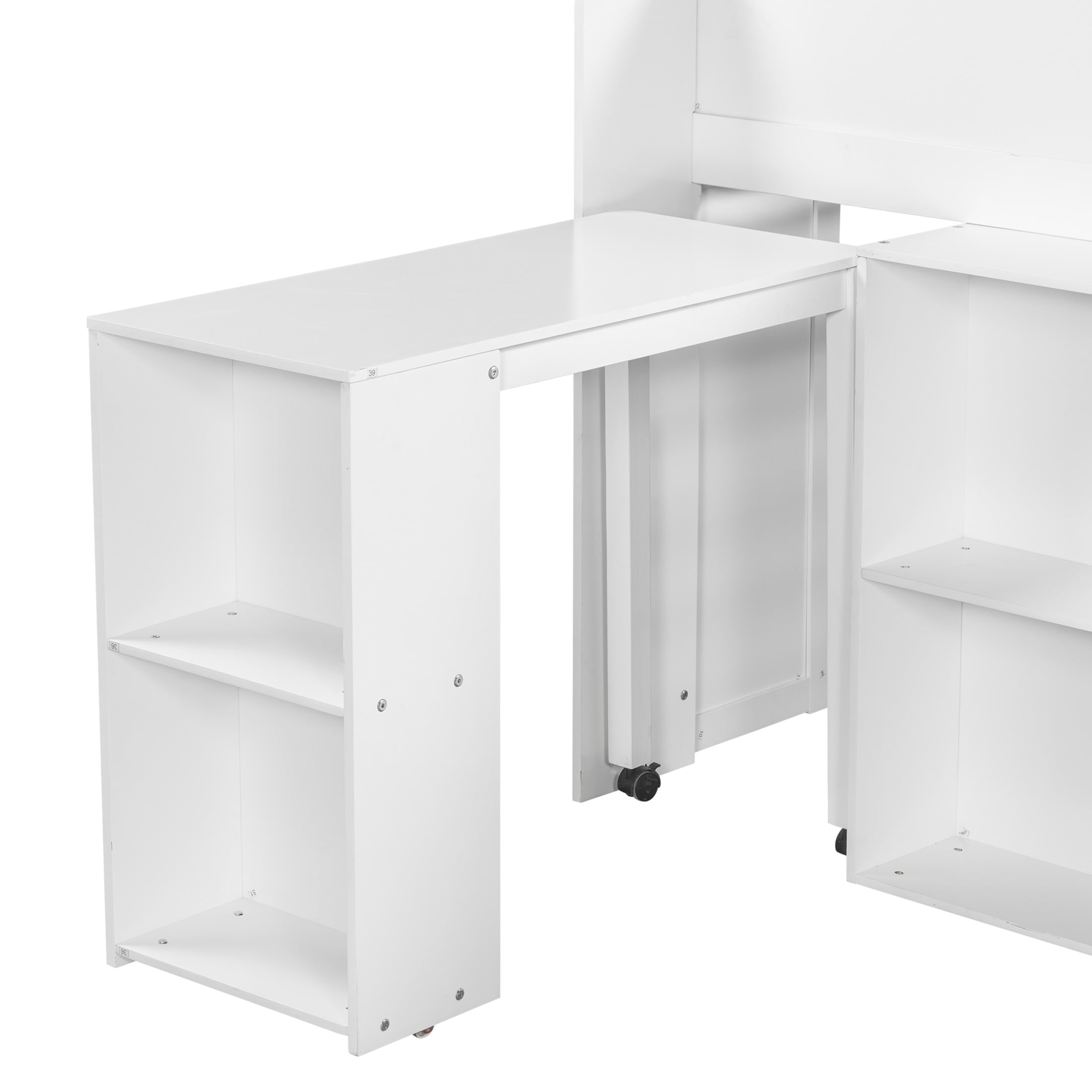 Noble House Nerwin Full Size Solid Wood Loft Bed with Built-in Desk, Storage Shelves and LED Lighting, White