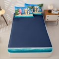 thumbnail image 4 of Castle Fairy Watercolor Rack Surfboard Zipper Queen Comforter Set with Fitted Sheet and 2 Pillowcases,Plumeria Palm Coastal Graphic Zipper Bedding Set,Pink Cyan,Navy Blue Reversible,4 Pieces, 4 of 6