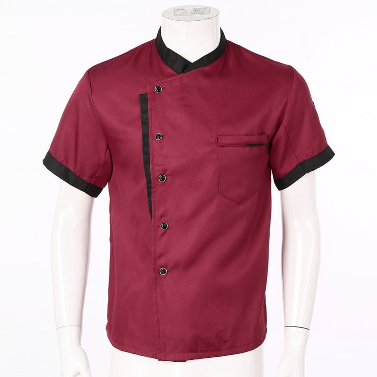 YiZYiF Unisex Chef Coat Womens Mens Short Sleeve Chef Jacket Single Breasted Kitchen Cook Chef Uniform Red M Walmart