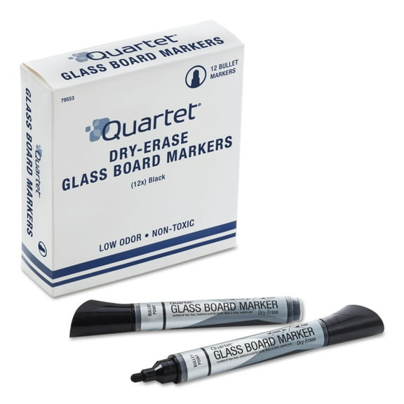 Quartet Premium Glass Board Dry Erase Marker, Bullet Tip, Black, Dozen