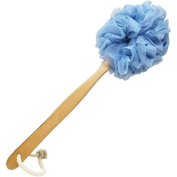 Loofah on a Stick, Loofah Back Scrubber for Shower, Long Handled Loofah Back Scrubber, PE Soft Mesh Luffas, Exfoliating Luffa for Men and Women，Blue