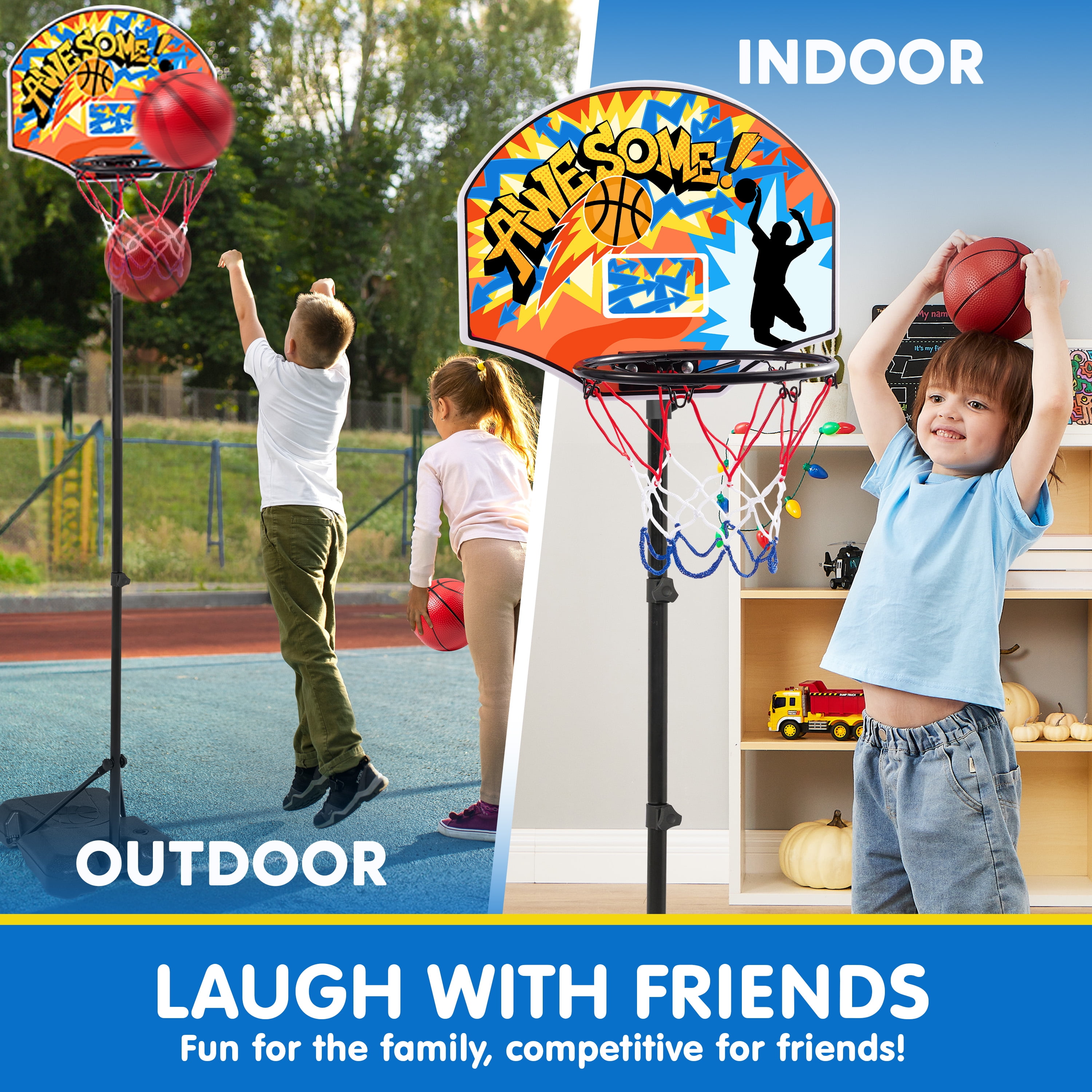 JOYFY 2.8 ft-6.2 ft Adjustable Kids Basketball Hoop with 4 Balls Toddler Baksetball Goal Toy Indoor Outdoor Basket Ball Game Set for Boys Girls Age 3 4 5 6 7 8 Gift