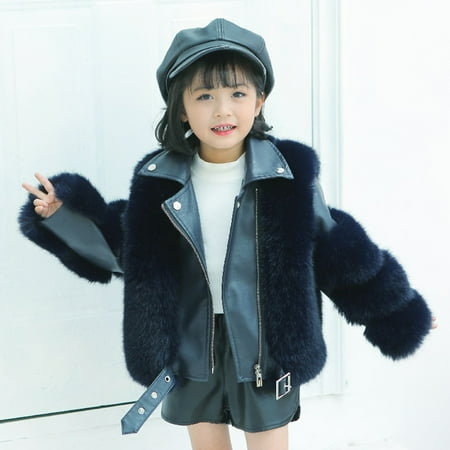 

FZM Christmas Toddler Girls Jacket Long Sleeve Fall Winter Kids Zipper Up Solid Jackets Warm Woolen Leather Jacket Coats