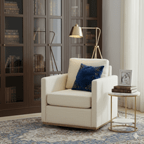 GOMYHOME Beige Upholstered Swivel Accent Chair, Modern Square Arm Living Room Chair