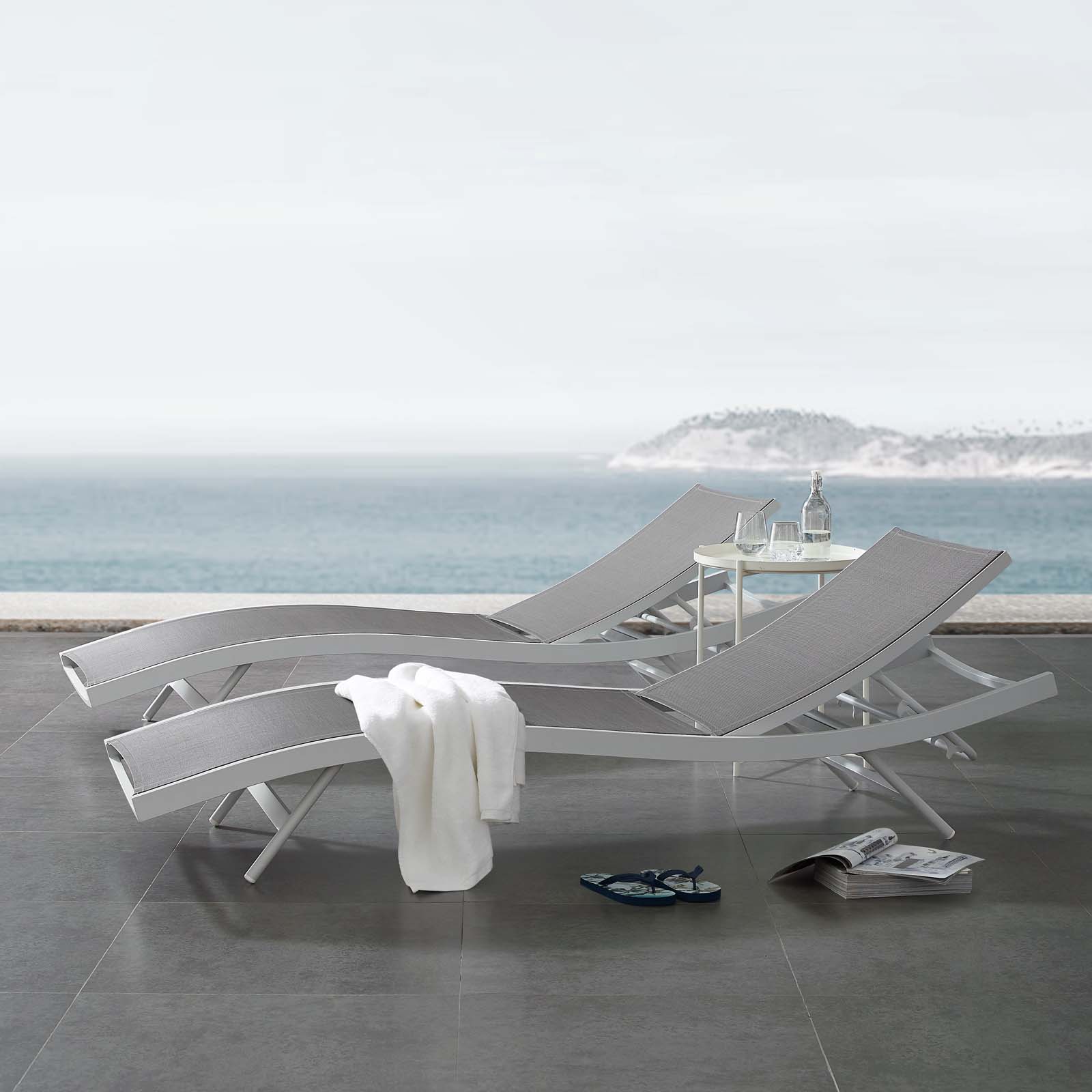 Modern Contemporary Urban Design Outdoor Patio Balcony Garden Furniture Lounge Chair Chaise, Fabric Aluminium, White Grey Gray - image 5 of 7
