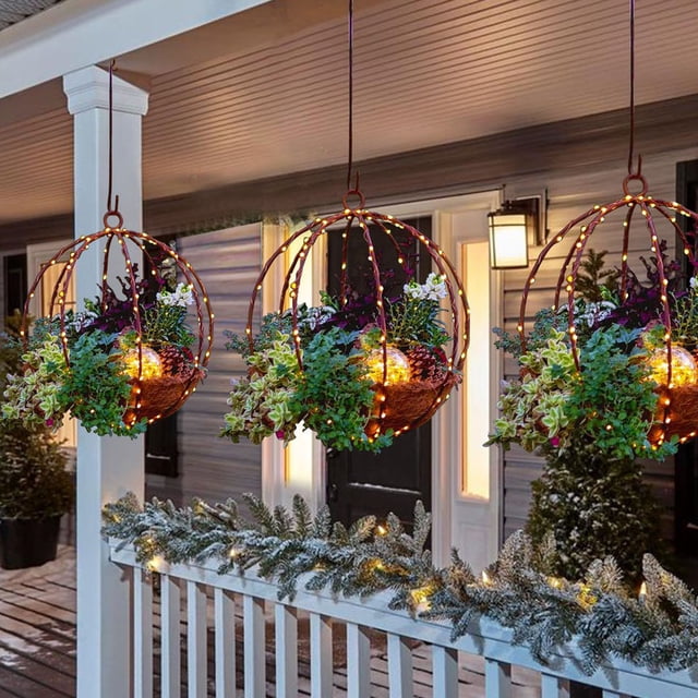 Guirnalda de Luces Led Navideñas Colgantes para Cesta | Decoración para Puerta de Entrada, Jardín o Terraza | 20 X 30 Cm | 1 Unidad
