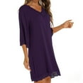 thumbnail image 2 of Lovskoo 2024 Women's Satin Lace Sleepwear V Neck Short Sleeve Nightgown Sleepwear Dress Purple, 2 of 9