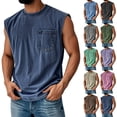 thumbnail image 4 of Zimjoy Mens Vintage Tank Tops Loose Fit Fashion Simple Sleeveless Shirts Crew Neck Pullover Distressed Shirts Streetwear with Pocket, Green S, 4 of 4